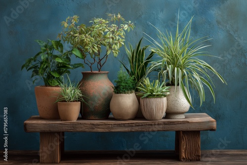 Lush Greenery and Decorative Pots Create a Charming Indoor Plant Display on a...