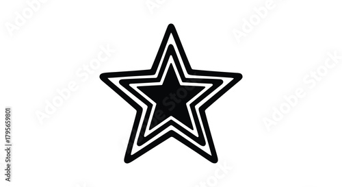 Simple black and white graphic of a multi layered star shape with a hand drawn aesthetic