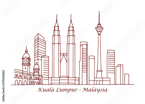 Canvas Print sketch drawing of kuala lumpur city - malaysia (artwork 1)