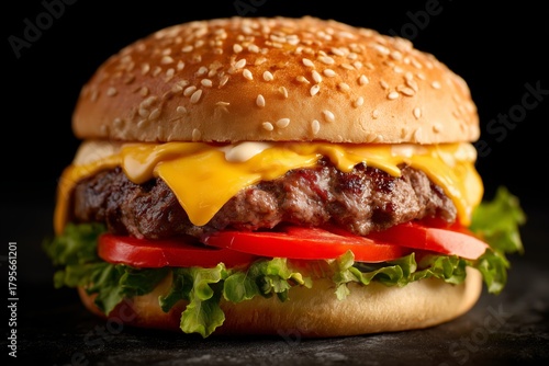 Juicy Cheeseburger With Fresh Ingredients Served on a Sesame Seed Bun