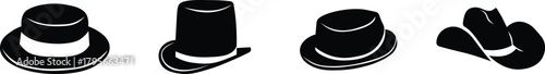 Hat Icon Set, black cowboy hats, western style hat , Vector illustration !