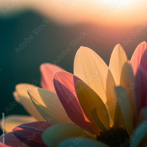 Close-up macro shot of delicate flower petals with sparkling water drops.