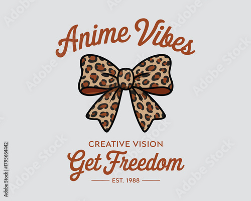 Hand-drawn retro bow with a stylish animal leopard print design vector