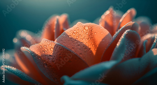 Close-up macro shot of delicate flower petals with sparkling water drops.