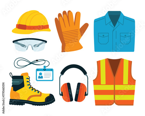Vector Illustration of Essential Personal Protective Equipment for Workplace Safety