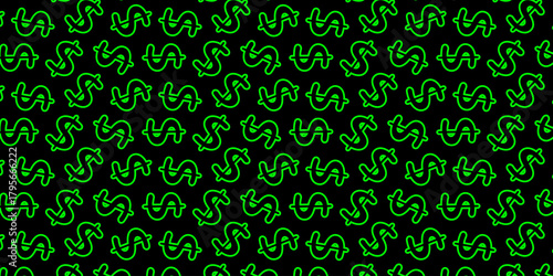 Green Dollar Sign Pattern on Black Background Seamless Financial Design for Business and Investment