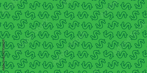 Repeating pattern of green stylized dollar signs, a vibrant and modern graphic design element for finance and business contexts