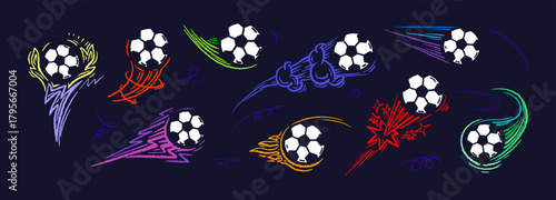 Sport football game, trajectory line. Ball bounce.