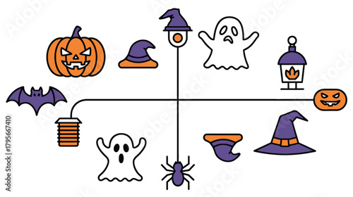 Spooky Halloween Icons with Fun Festive Symbols
