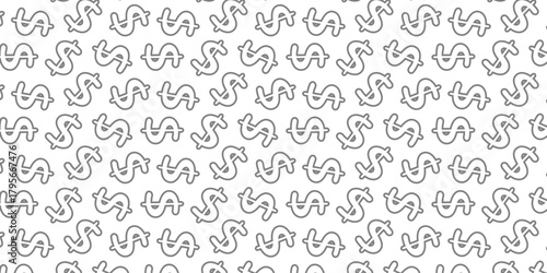 A seamless repeating pattern of stylized dollar signs with a playful, serpentine twist, creating a visually engaging background or texture