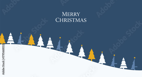 Festive Winter Landscape with a Row of Stylized Christmas Trees and Falling Snow - A Merry Christmas Greeting