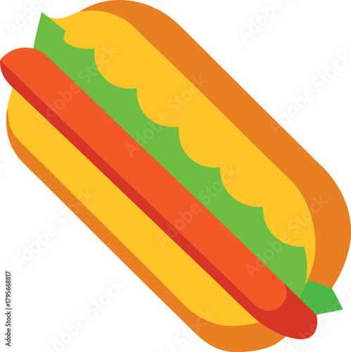 Colorful Flat Illustration of Cheesesteak Sandwich with Bun, Meat, and Toppings