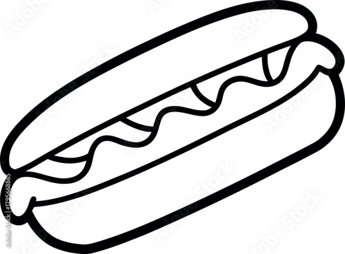 Simple Line Art of Cheesesteak Sandwich with Bun and Condiment Detail