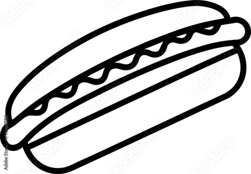 Black and White Line Art of Cheesesteak Sandwich with Bun and Toppings