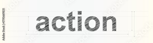 Action word drawn with a textured sketchy font on a grid paper for design inspiration