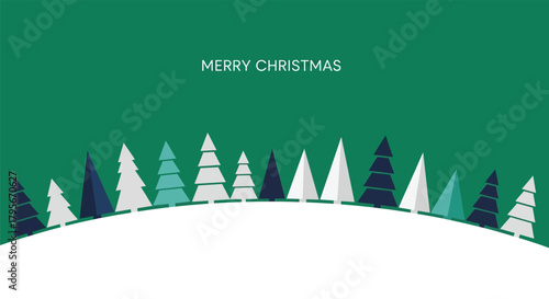 Festive Green Christmas Trees Banner With Merry Christmas Text