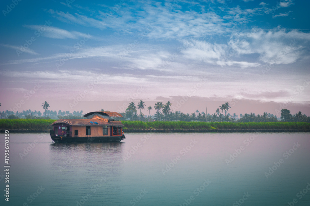 Fototapeta premium Kerala's beauty of Alappuzha's water and houseboats