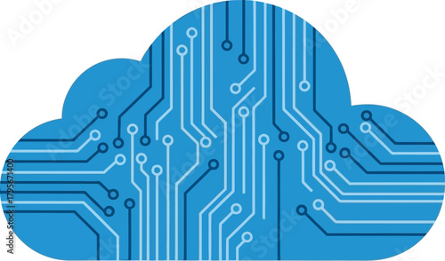 Digital cloud computing technology symbol abstract blue data storage network internet server concept data center isolated on white background