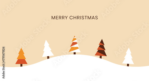 Merry Christmas Greeting Card Featuring Abstract Christmas Trees on a Snowy Landscape for Festive Celebration