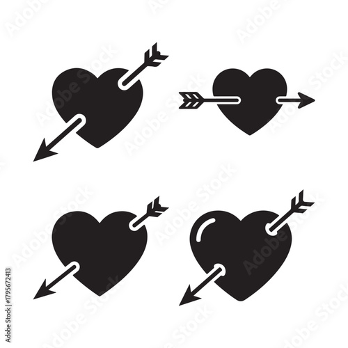 Heart with Arrow Silhouette Vector