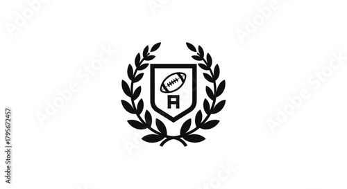 Black and white logo of a shield with a football and the letter R inside a laurel wreath.