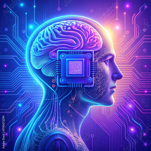 Futuristic 3D visual of an AI microchip or CPU on a circuit board, symbolizing data processing, machine learning, and technological innovation in a bright, ethereal environment