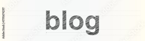 Hand drawn word blog with sketch lines and technical engineering blueprint grid design