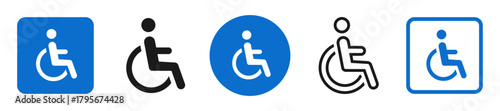 Wheelchair icon set. Handicapped, accessible, impairment, mobility, handicap. Disabled symbol on white background - stock vector.