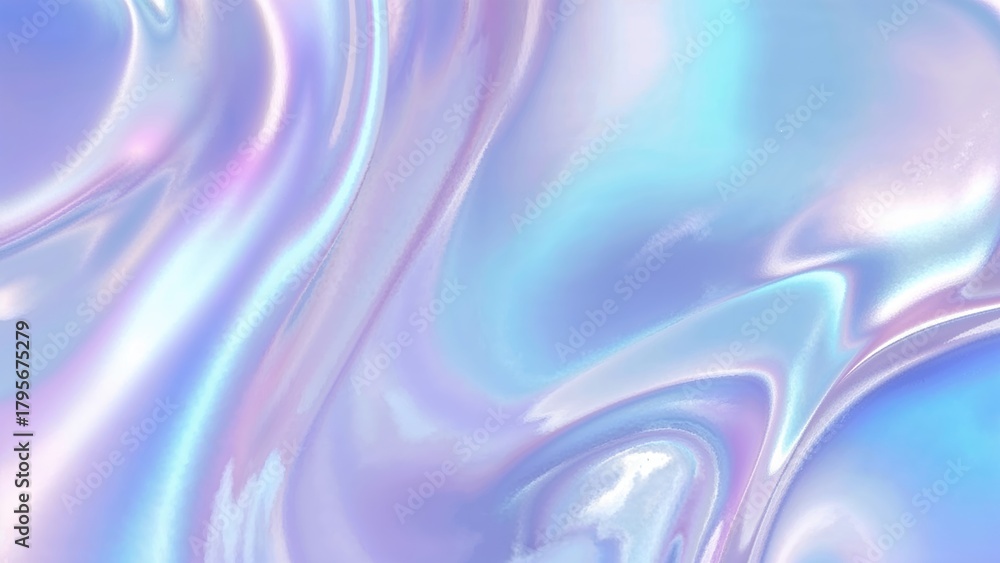 Fototapeta premium Abstract holographic pattern with iridescent colors and flowing smooth lines. This image emphasizes a futuristic, silky, and shiny visual aesthetic.