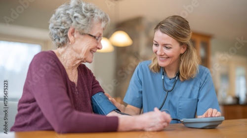 Healthcare Professional Taking Blood Pressure Measurements of an Elderly Patient During a Regular Checkup in a Comfortable Home Setting