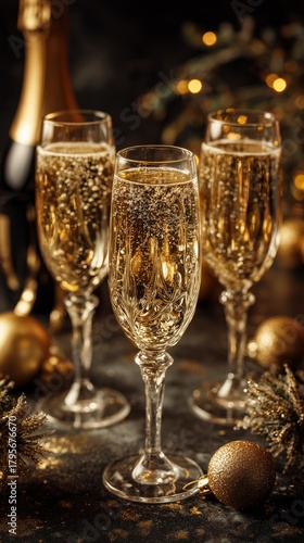 Celebrate With Sparkling Champagne in Elegant Flutes During Festive Winter Ga...