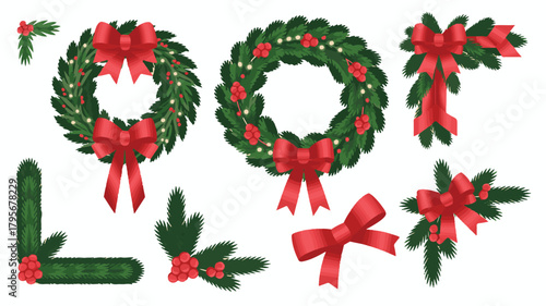 Christmas wreath set with bells holly berries and festive decorations