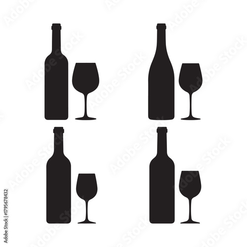 Wine Bottle and Glass Silhouette Vector