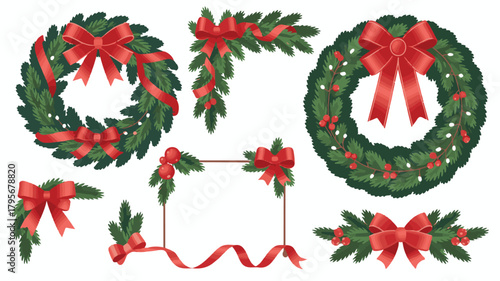 Christmas wreath set with bells holly berries and festive decorations