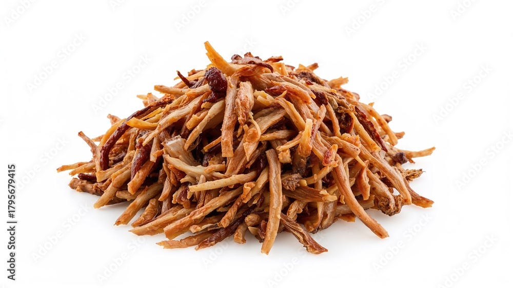 Obraz premium Shredded meat dish with raisins and shredded vegetables. Traditional food. Culinary and cuisine. The concept of shredded meat and dried fruit in dishes.