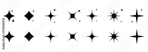 sparkle star icon set simple style vector illustration of shiny twinkle star. black glowing vector, minimal star symbol silhouette, outline sparkle effect symbol.