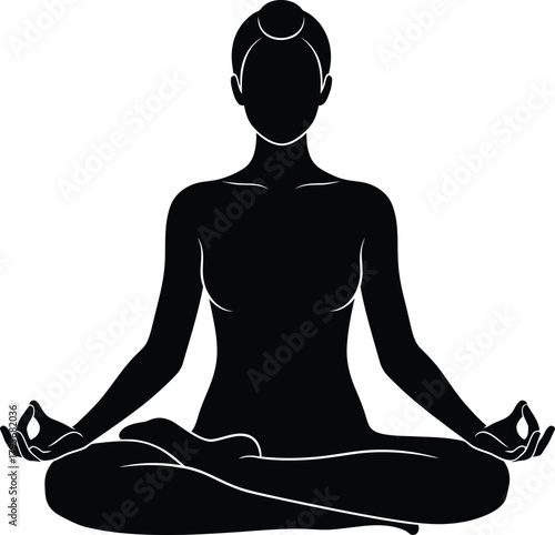 Serene silhouette of a person meditating in lotus pose symbolizing inner peace yoga and mindfulness practice calmness and spiritual growth isolated on white background