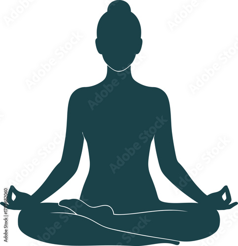 Serene silhouette of a person meditating in lotus pose promoting inner peace and holistic wellness practices for mind body soul connection isolated on white background