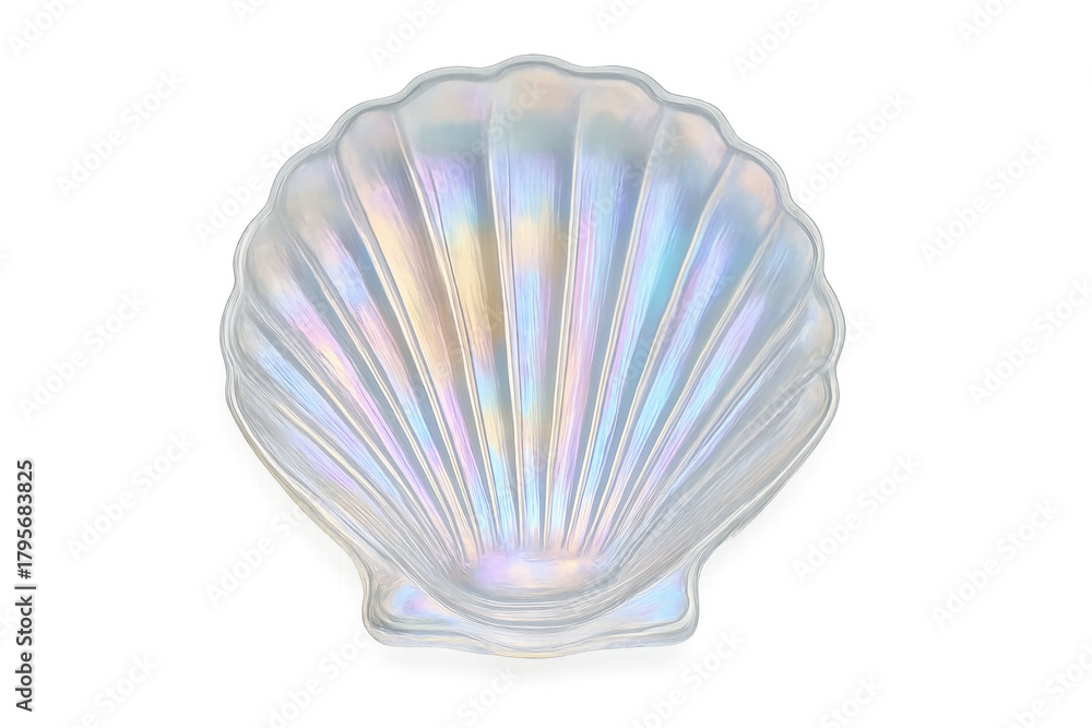 Naklejka premium Iridescent scallop seashell with pearlescent nacre transparent background