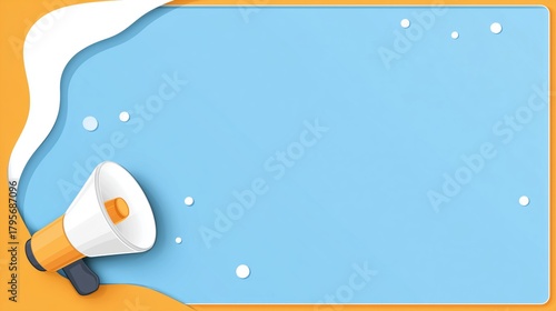 A megaphone with a white bubble textbox, blank space for text, suitable for a presentation slide or corporate announcement, banner, poster, and background, flat vector
