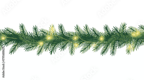 Christmas tree branches with pine cones and holiday decorations