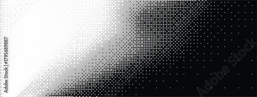 Abstract diagonal gradient halftone pattern A gradiant of black and white dots creating a textured abstract background with varying Pixelated wave shadow texture. Abstract halftone gradation pattern 