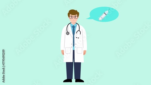 Medical Illustration of a Doctor and a Syringe for Vaccination.
