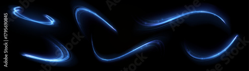 A collection of blue glowing abstract light trails