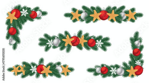 Christmas wreath set with holly berries in a festive vector illustration