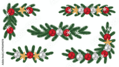 Christmas wreath set with holly berries in a festive vector illustration
