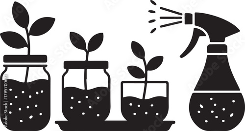 Seed Sprouting Kit Silhouette with Jars Rack Water Sprayer and Tray
