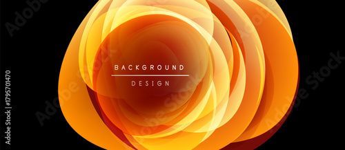 Abstract orange swirl design. Concentric shapes create dynamic visual effect. Text reads background design within central area.