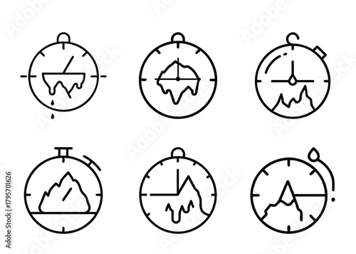 Set of six different global warming climate change linear icons