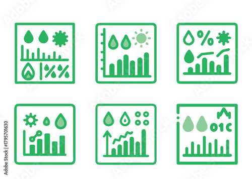 Vector illustration of climate indicators and weather forecasting in graphical format